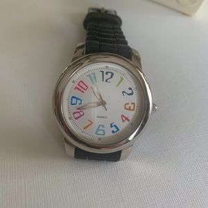 Quartz Rainbow Numerals Silver Japan Ladies Black Watch (New Battery)